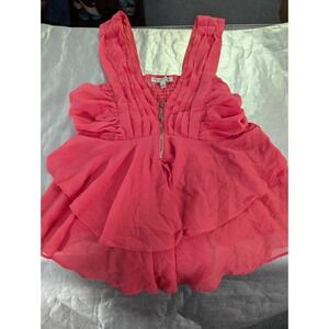 Haute Mode coral womens juniors L shirt top tank zipper front NWT